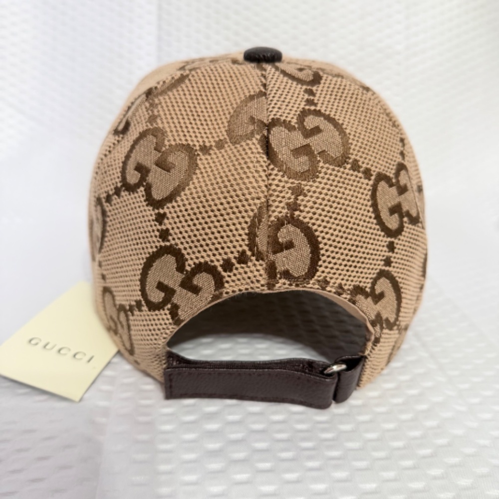 GUCCI JUMBO GG MONOGRAM CANVAS BASEBALL CAP UNISEX CAMEL AND EBONY COLORWAY - Picture 5 of 6